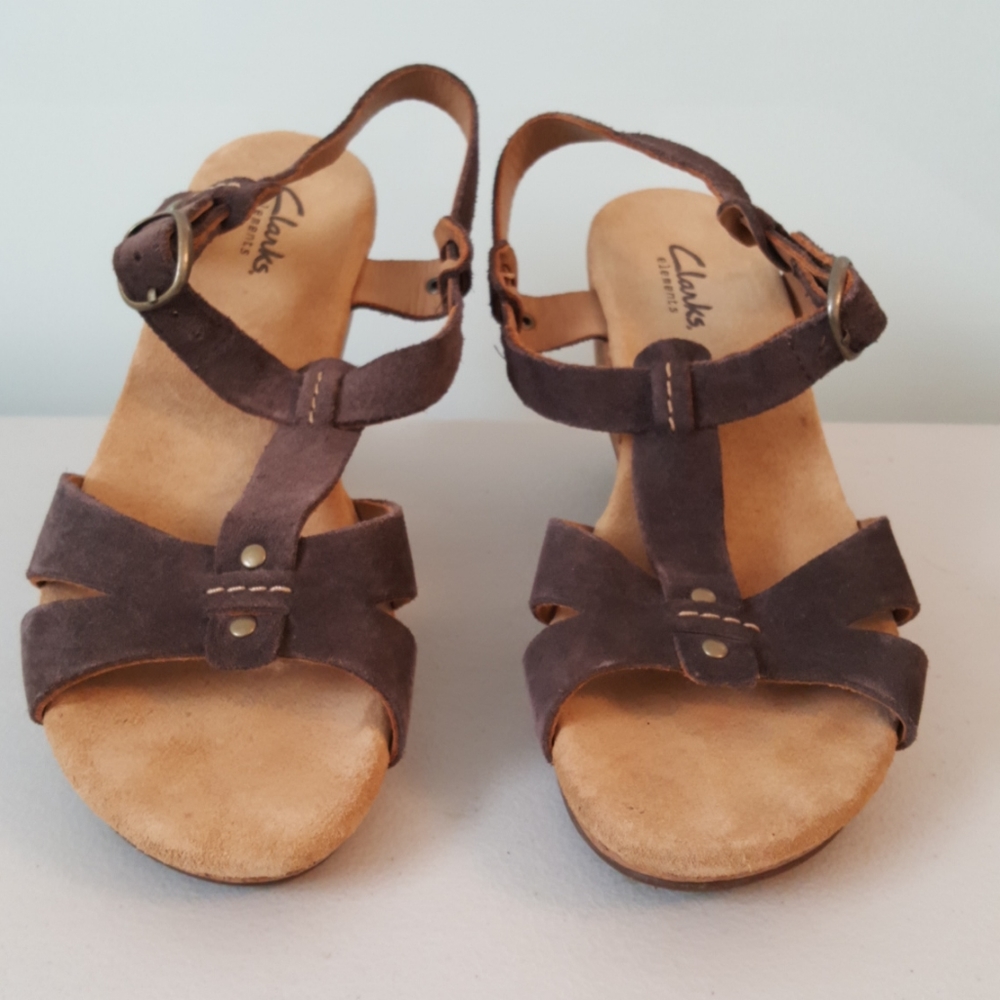 Clarks Elements Wedge Sandals - Brown Suede